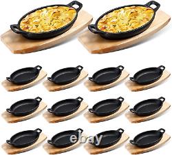 12 Sets Cast Iron Skillet with Wooden Base Mini Cast Iron Fajita Plates Oval Dis