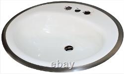 1973 Vintage American Standard White Porcelain & Cast Iron Oval Drop-in Sink