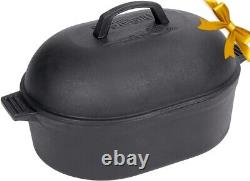 1X Bayou Classic 7418 12-qt Cast Iron Oval Roaster Features Domed Cast Iron Lid