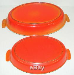 2 LE CREUSET 24 & 32 Flame Orange Oval Enamel-ware Cast Iron Au Gratin Baker LOT