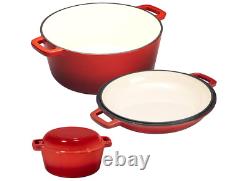 2 in 1 Enameled Cast Iron Double Dutch Oven & Skillet Lid, 5-Quart, Fire Red I