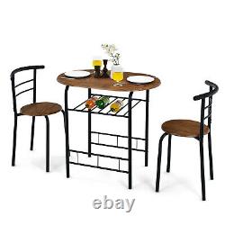 3 Pcs Dining Set Table And 2 Chairs Compact Bistro Pub Breakfast Home Kitchen