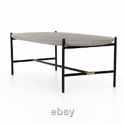 47.25 W Baldovino Coffee Table Oval Concrete Slab Top Solid Black Iron Frame