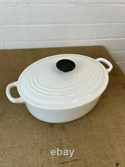 4l Le Creuset Size D 27cm Cast Iron White Oval Casserole Dish Pot Pan With Lid