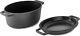6 Qt Nonstick Cast Iron Double Dutch Oven, Oval Pot with 2-in-1 Skillet Lid, Black