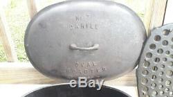 #7 Cahill Iron Works Chattanooga TN Oval Cast Iron Roaster with trivet. RARE HTF