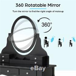 7 Drawers Dressing Table Vanity Set 360° Rotating Oval Mirror With Cushioned Bench