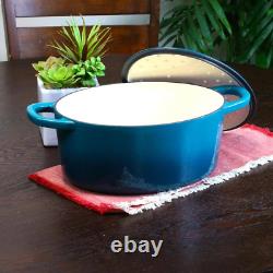 7 Qt. Oval Cast Iron Nonstick Dutch Oven in Teal Ombre with Lid