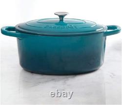 7-Quart Oval Enameled Cast Iron Dutch Oven Artisan Teal Ombre
