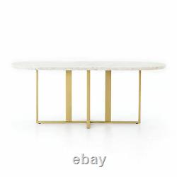 74 L Olina Oval Dining Table Iron Marble Brass Patina White