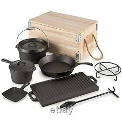 8 Piece Pre-Seasoned Dutch Oven Cooking Set Cast Iron Camping Cooking Set Kitche