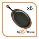 9 x 7 Oval Cast Iron Fajita Skillet with Handle & Wooden Base (6 Skillets)