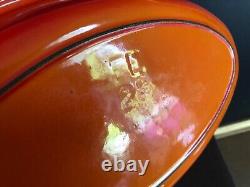 A+ vtg Descoware Red Orange flame enamel Cast Iron Casserole Roasting Pan#28 mcm