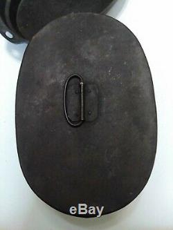 ANTIQUE LARGE CAST IRON FOOTED GATE MARKED OVAL ROASTER rare HTF