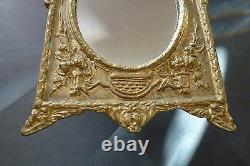 Acanthus Leaf Mirror Gold Cast Iron Oval Vanity Table Top Antique