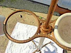 Antique 1800's Shaving Stand with Adjustable Bevel oval Mirror Cast Iron Base Cups