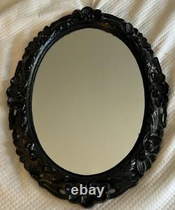 Antique Cast Iron Black Baroque Hanging Oval Wall Mirror 17 x 13