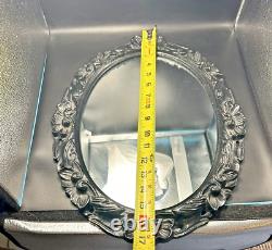 Antique Cast Iron Black Baroque Hanging Oval Wall Mirror 17 x 13