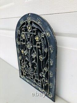 Antique Cast Iron Heat Vent Grate Wall Register Arch Louvers Ornate Oval