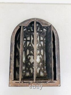 Antique Cast Iron Heat Vent Grate Wall Register Arch Louvers Ornate Oval