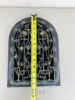 Antique Cast Iron Heat Vent Grate Wall Register Arch Louvers Ornate Oval