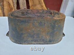 Antique Cast Iron Oblong Oval Cook Wash Pot Double Handles Double Gate Mark Feet