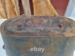 Antique Cast Iron Oblong Oval Cook Wash Pot Double Handles Double Gate Mark Feet