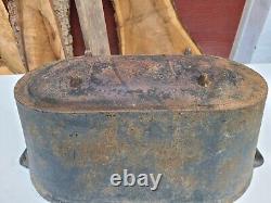 Antique Cast Iron Oblong Oval Cook Wash Pot Double Handles Double Gate Mark Feet