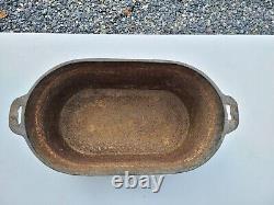 Antique Cast Iron Oblong Oval Cook Wash Pot Double Handles Double Gate Mark Feet