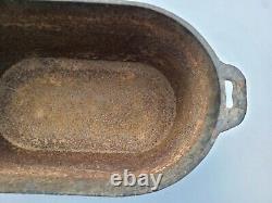 Antique Cast Iron Oblong Oval Cook Wash Pot Double Handles Double Gate Mark Feet