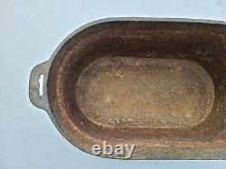 Antique Cast Iron Oblong Oval Cook Wash Pot Double Handles Double Gate Mark Feet