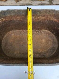 Antique Cast Iron Oblong Oval Cook Wash Pot Double Handles Double Gate Mark Feet