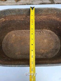 Antique Cast Iron Oblong Oval Cook Wash Pot Double Handles Double Gate Mark Feet