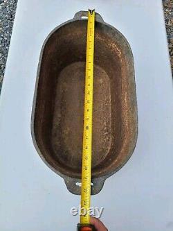 Antique Cast Iron Oblong Oval Cook Wash Pot Double Handles Double Gate Mark Feet