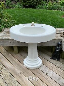 Antique Cast Iron Oval Sink with Fluted Pedestal