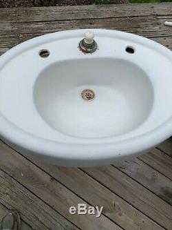 Antique Cast Iron Oval Sink with Fluted Pedestal