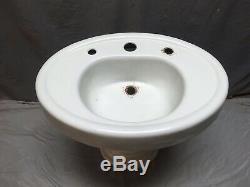 Antique Cast Iron White Porcelain Oval Fluted Pedestal Bath Sink Vtg Old 319-20E