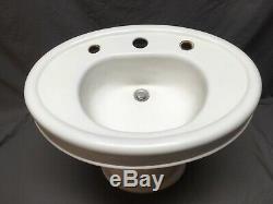 Antique Cast Iron White Porcelain Oval Spiral Pedestal Barber Sink Vtg 169-20E