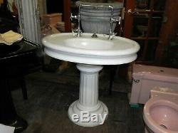 Antique Oval Cast Iron Barber Sink with Fluted Pedestal in Excellent Condition