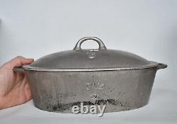 Antique Swedish Husqvarna 3L Oval Cast Iron Dutch Oven Roaster