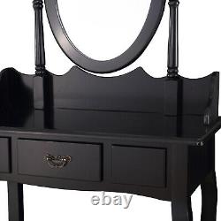 Brand New Dressing Table Makeup Desk with Stool and Round Mirror Bedroom Black