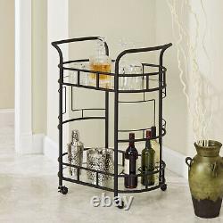 Bronze Metal Glass 2-Tier Cocktail Serving Bar Wine Liquor Storage Display Cart