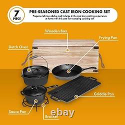 Bruntmor Camping Cooking Set Of 7. Pre Seasoned Cast Iron Pots And Pans Cookware
