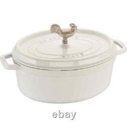 Cast Iron 5. 75 qt. Oval Cast Iron Coq au Vin Dutch Oven in White with Lid