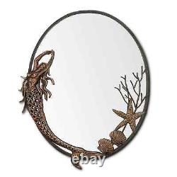 Cast Iron Dark Bronze Finished Traditional Decorative Mermaid Oval Wall Mirror