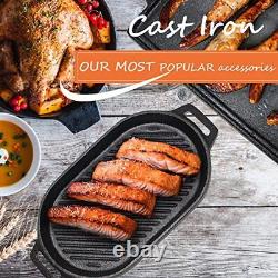 Cast Iron Grill Plate Oval, Cast Iron Cookware with Removable Handle, Cast Iron