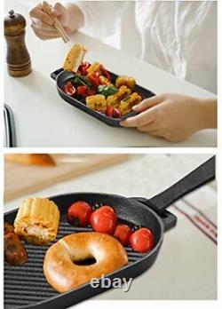 Cast Iron Grill Plate Oval, Cast Iron Cookware with Removable Handle, Cast Iron