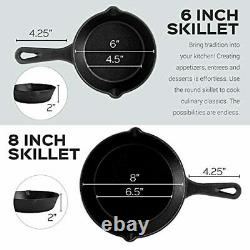 Cast Iron Skillet Set 4-Piece Chef Pan 6 + 8 + 10 + 12-Inch + 4 Heat-Res
