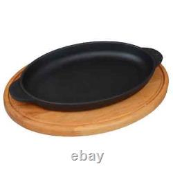 Cast iron oval frying pan on a wooden stand 22 14 2.5 cm excellent quality