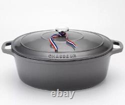 Chasseur French Enameled Cast Iron Oval Dutch Oven 6 Qt Caviar Grey New In Box